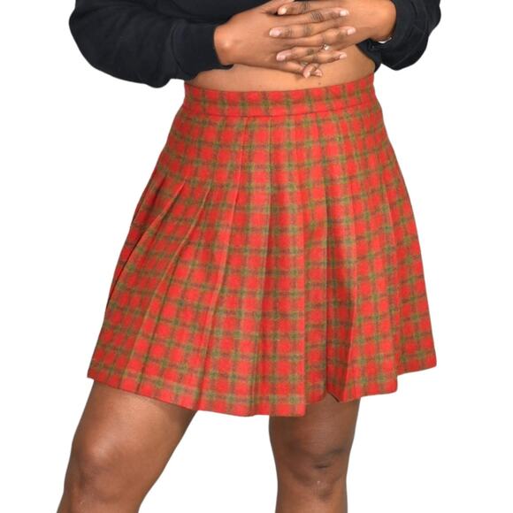 Vintage Abercrombie Plaid Skirt Red Tennis Pleated Mini Tartan Wool Size Small - Picture 1 of 16